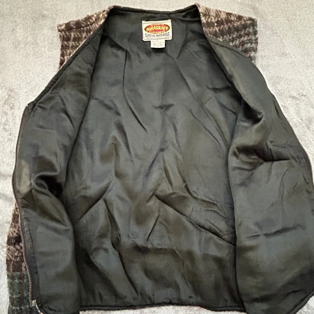 Vintage Paragraff Wool Blend Patchwork Plaid Zip Vest Mens M Lined Rustic Cabin